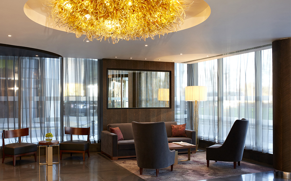 Photography by Interior, Design, Photographer, London, Graham Atkins-Hughes, of recaption area of Crowne Plaza Albert Embankment London